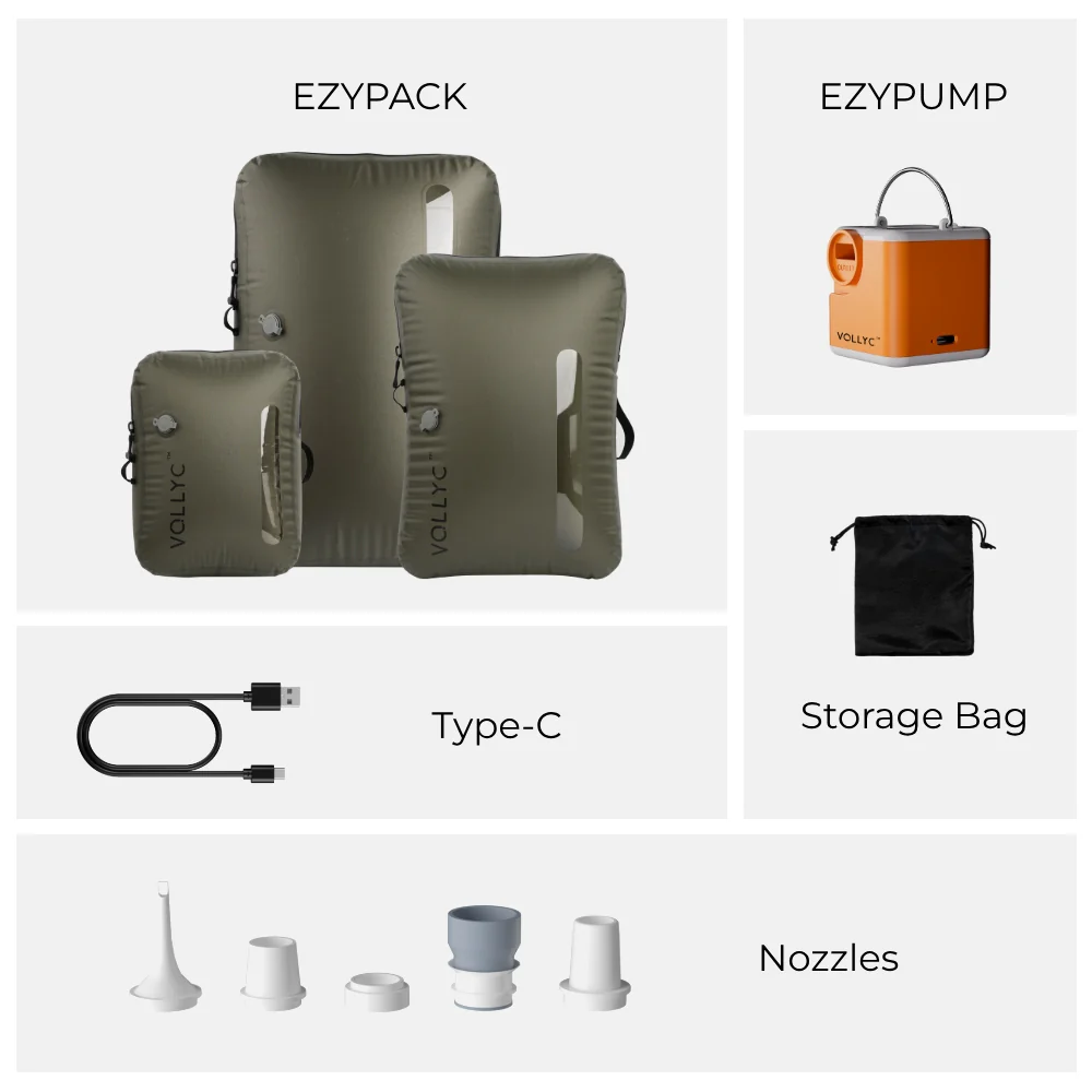 FLEXTAIL X VOLLYC EZY SET BUNDLE - 3 Size Waterproof Travel Vacuum Pack For Luggage Space Saving - Image 13